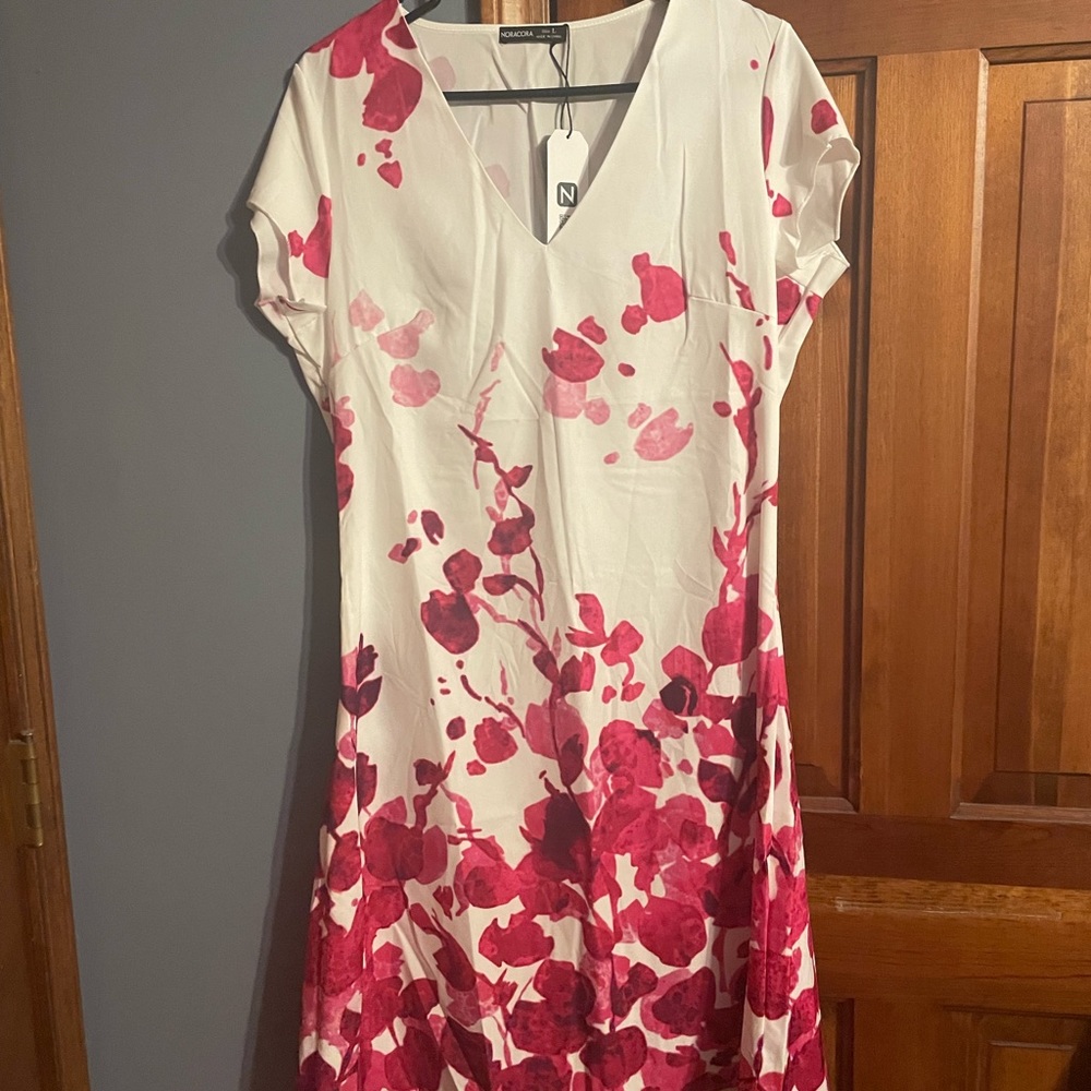 Floral short sleeve printed cotton blend V neck vintage summer dress